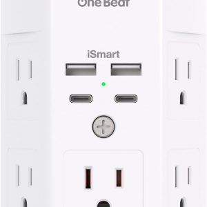 Multi Plug Outlet, Surge Protector, 5 Outlet Extender with 4 USB Charging Ports (2 USB C), USB C Wall Charger, 3-Sided 1800J Power Strip Outlets Splitter Wall Plug Adapter Spaced for Dorm Home Office