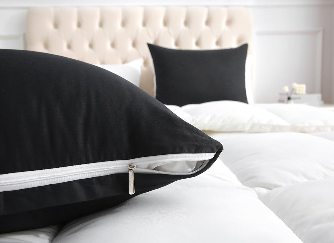 uwkcy King Pillow Cases, 100% Egyptian Cotton Pillowcases with Hidden Zipper, 500 Thread Count, Zippered Pillow Covers,Set of 2 (20x36, Black) - Image 4