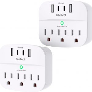 One Beat 2 Pack Multi Plug Outlet Splitter with USB,Surge Protector Outlet Extender with 3 Wall Outlets 4 USB Wall Charger(2 USB C),490 J, ETL Listed,Small Outlet Adapter Plug Extender for Travel,WH
