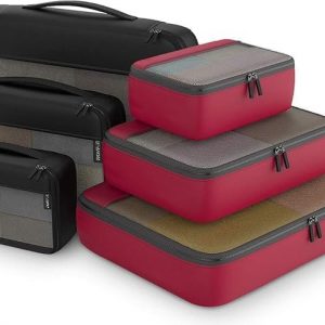 Packing Cubes Organizer Bags For Travel Accessories Packing Cube Compression 6 Set For Luggage Suitcase (Black Red)