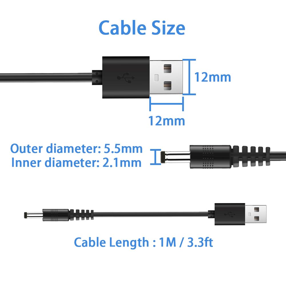 Universal Charger Power Core, 5V USB to DC 5.5x2.1mm, Charging Cable with 11 Connectors (Micro-USB, Type-C, Mini USB, 2.5x0.7, 3.0x1.1, 3.5x1.35, 4.0x1.7, 4.8x1.7, 5.5x2.5,2.5mm), 3.3FT - Image 4