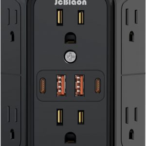 JcBlaon Outlet Extender Surge Protector – 6 Outlet Splitter with 4 USB Ports (2 USB C), Multiple Plug Expander Wall Charger, 3 Sided Multi Plug Wall Adapter Power Strip for Home Office Kitchen Travel
