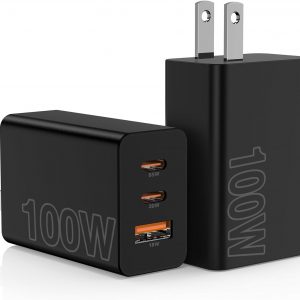 2Pack 100W USB C Wall Charger Block, 3-Port USB C Charging Adapter,65W Type C Super Fast Charging Power Plug Cube for MacBook Pro/Air,i-Pad Pro,i-Phone 17/16/15, Galaxy S25,and More-Black​