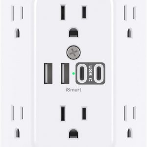 Addtam Surge Protector Outlet Extender, 6-Outlet Splitter with 4 USB Wall Charger(2 USB-C Ports), Multi Plug Wall Outlet 1800J Power Strip for Home Office Dorm Room Essentials