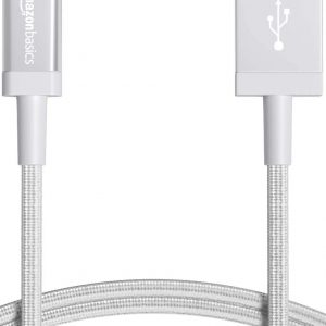 Amazon Basics USB-A to Lightning Charger Cable, Nylon Braided Cord, MFi Certified Charger for Apple iPhone 14 13 12 11 X Xs Pro, Pro Max, Plus, iPad, 6 Foot, Silver