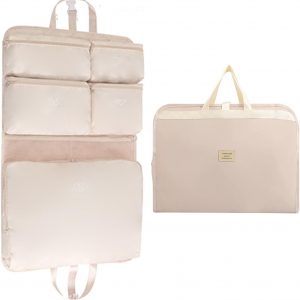 7-in-1 Travel Storage Bag, Foldable Hanging Packing Cube with Compartments for Clothes, Beige