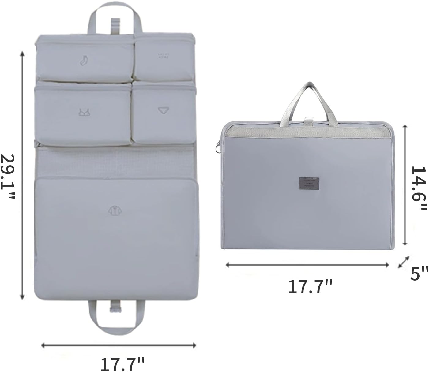 NatureNook 7-in-1 Travel Storage Bag, Foldable Hanging Packing Cube with Compartments for Clothes, Gray - Image 2