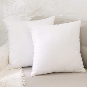 NATUS WEAVER 2 Piece White mini Pillowcase Faux Linen Square Children Decorative Throw Cushion Cover Pillowcase with Smooth Hidden Zipper for Kids 14″ x 14 “