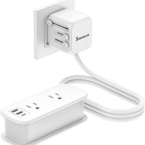 SAUNORCH Universal Travel Adapter Power Strip: 2 AC Outlets, 3 USB Ports, 6ft Cord – US to EU/UK/AU/China Worldwide Converter
