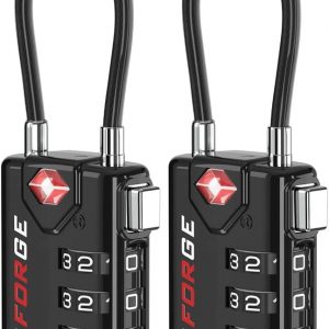 TSA Approved Cable Luggage Locks, Re-settable Combination with Alloy Body, Black 2 Locks.