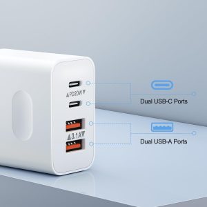 [2-Pack] USB C Wall Charger, 40W 4-Port Fast Charging Block USB C Charger Dual USBC Power Adapter + QC Wall Plug Multiport Brick Type C Block for iPhone 17 16 15 14 13 12 11 Pro Max, iPad, Samsung