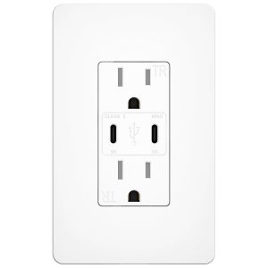 Amico Fast Charging USB Outlet 1 Pack, USB-PD3.0 with Dual USB C (Max 30W & 21W), 15A Tamper Resistant Charging Station for Phone, Tablet, Smartwatch, ETL Listed, White