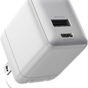 USB C Fast Charging Charger, 30W Dual-Port GaN Nano Charger with Foldable Plug for iPhone 16/15 Series, iPad, Galaxy S24 Ultra and More Series, (White, 1 Pack)