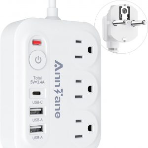 European Travel Plug Adapter with 4FT Extension Cord, (Not for UK) US to European International Plug Adapter Travel Essentials France Germany Greece