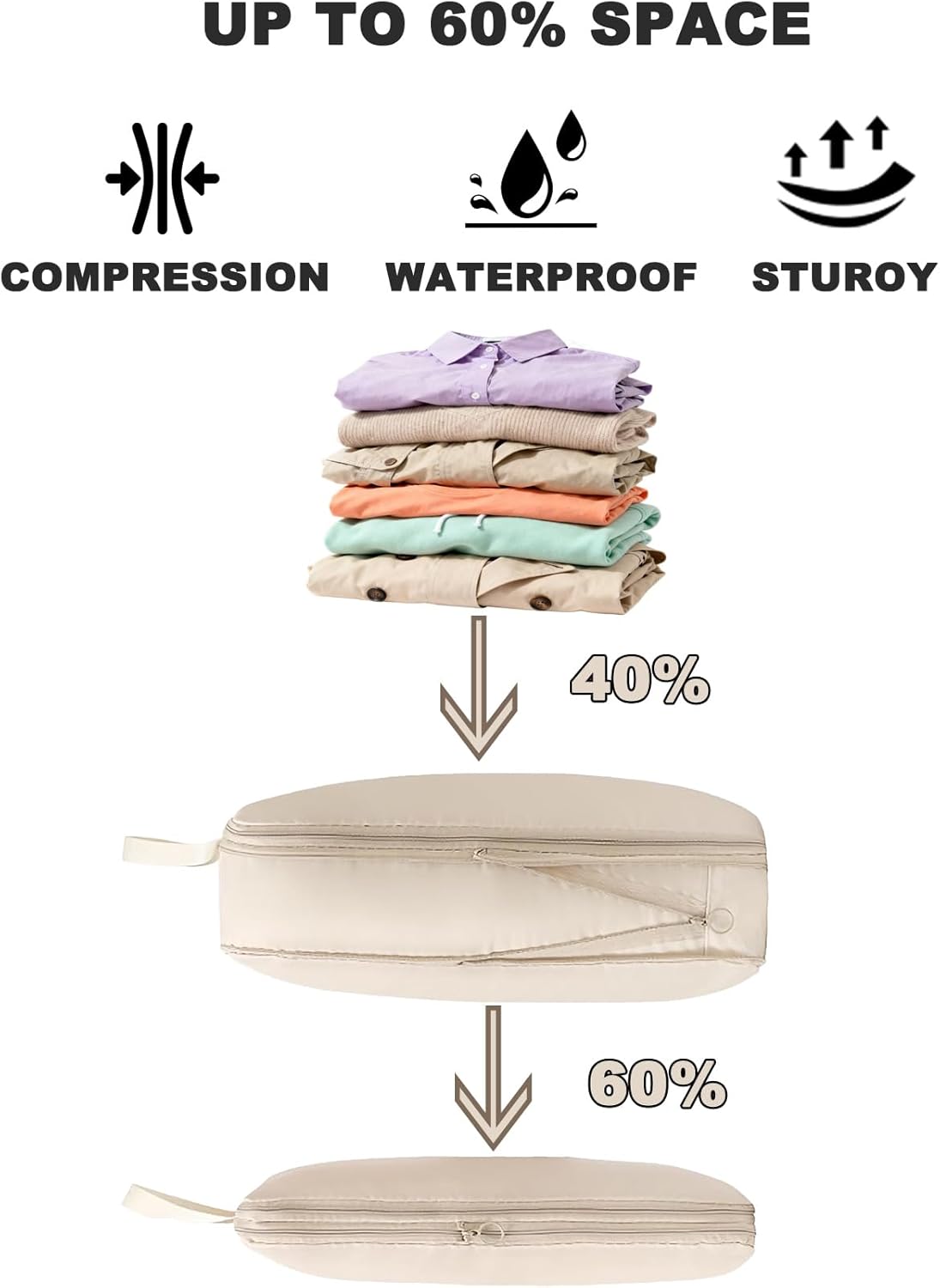 Wmazio 6 Set Compression Packing Cubes for Suitcases, Lightweight Luggage Organizer Bags Set for Travel Essentials, Compressible Expandable Travel Packing Organizer, Travel Cubes for Carry on (Beige) - Image 5