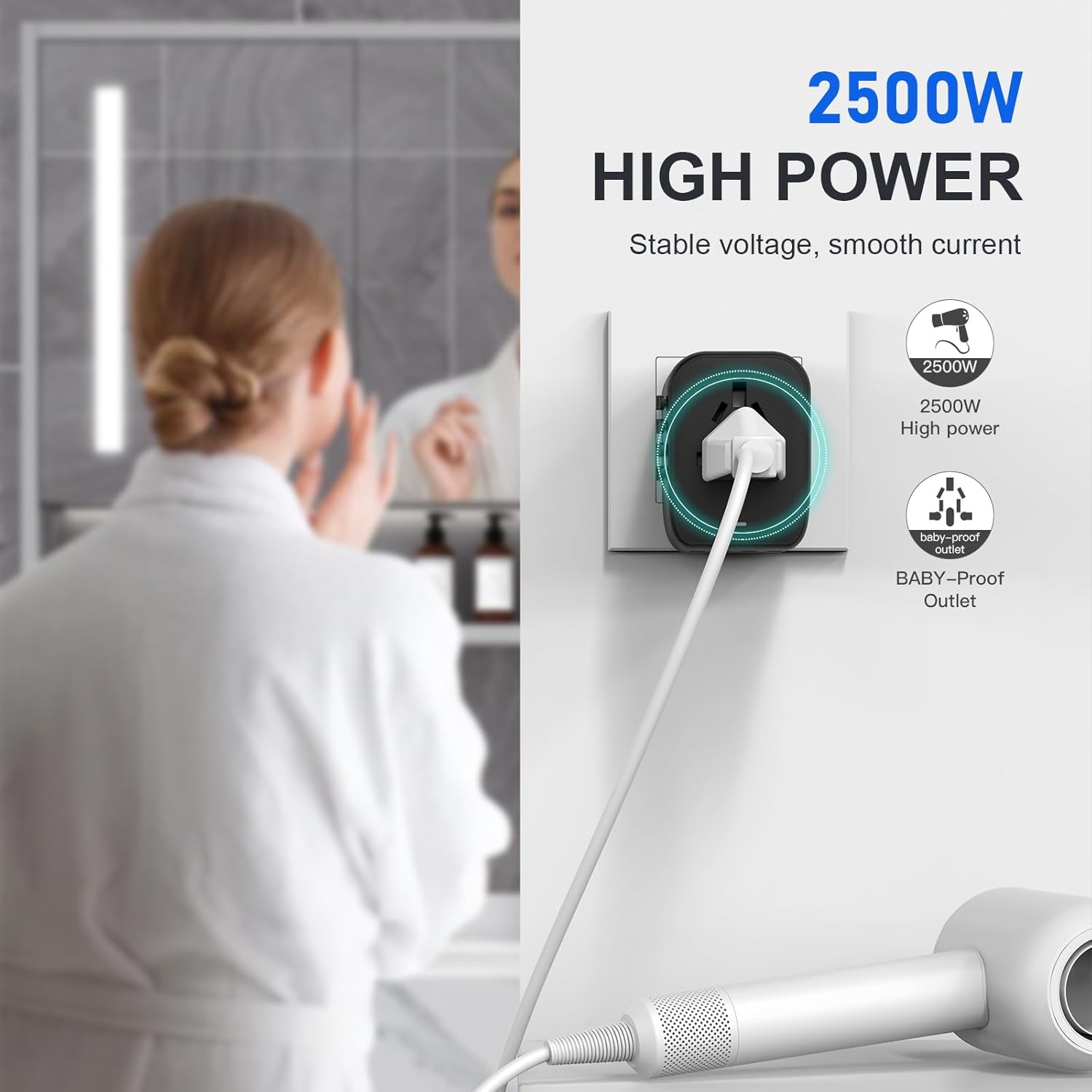Universal Travel Adapter, European Travel Plug Adapter & International Power Adapter with Voltage Converter US to Europe – Universal Power Adapter Worldwide Travel Essentials - 4 USB Ports - Image 3