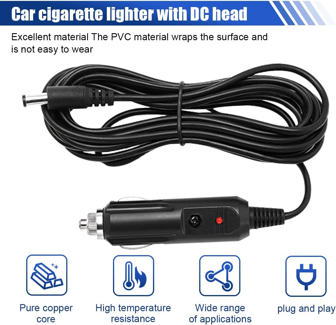 12V Car Charger with 5V DC Power Cable, Universal DC 5.5x2.1mm Plug Power Cord with 11 Connectors, Cigarette Lighter Plug Charging Cable for DVD Player, GPS, Camera, Bluetooth Speaker - Image 4