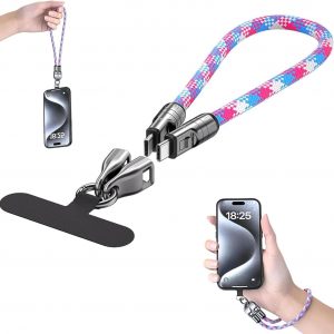 C to C 240W Charging Cable with Wearable Bracelet Design, 5A Fast Charging Phone Lanyard, Portable USB-C Cable for Smartphones, Tablets, Laptops