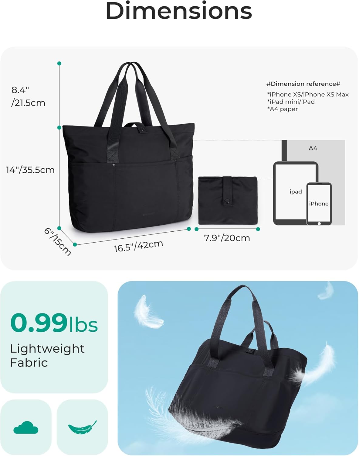BAGSMART Tote Bag for Women, Foldable Tote Bag With Zipper Travel Large Shoulder Bag Handbag for Work-16.5''l X 6''wx 14''h - Image 4