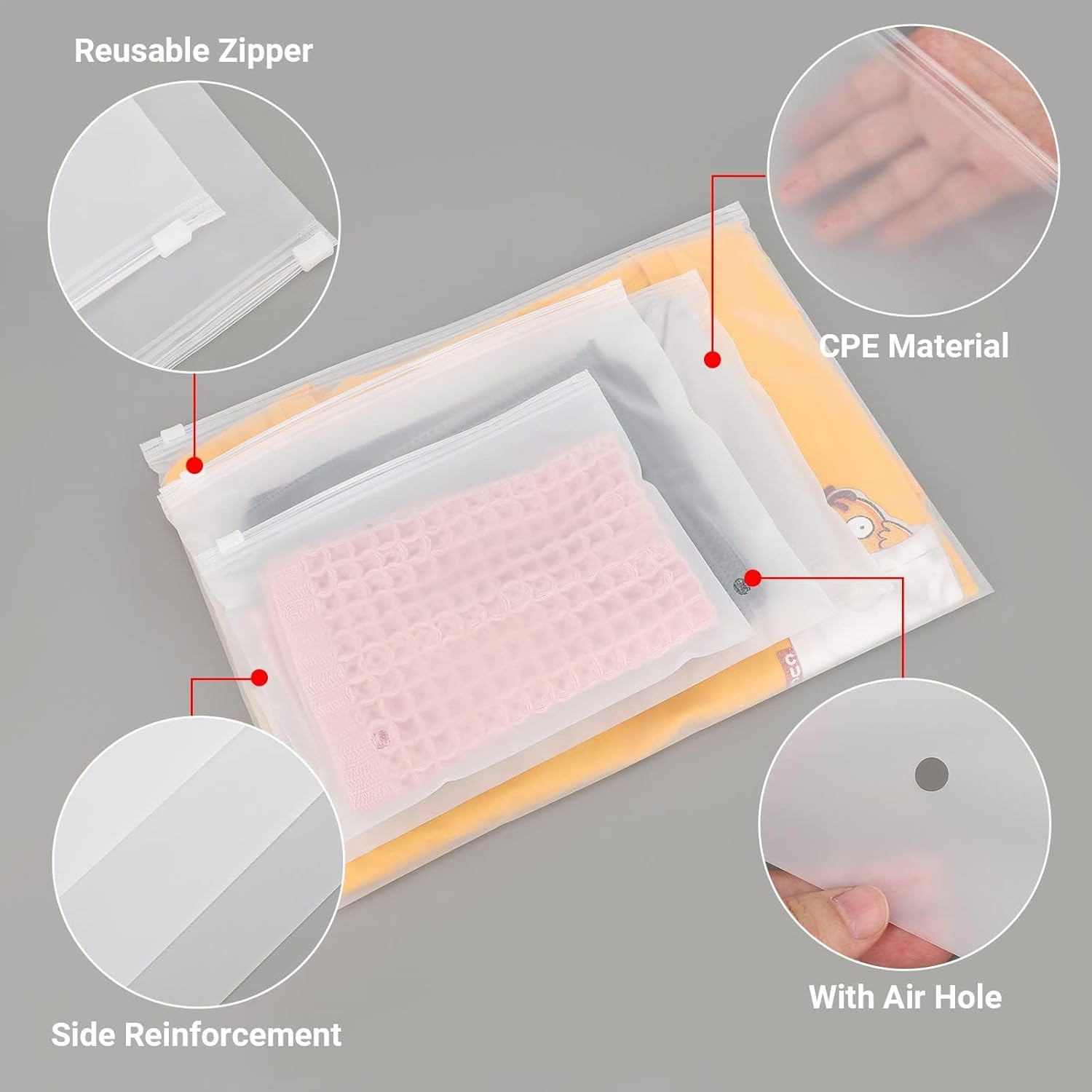 Svaldo Clothes Packaging Bags for Shipping, 50Pcs 12x10 inch Frosted Zipper Plastic Bags for Clothing, Thick Plastic Apparel Storage Bag for Packaging T-Shirt, Pants, Document, 3 Mil with Vent Holes - Image 3