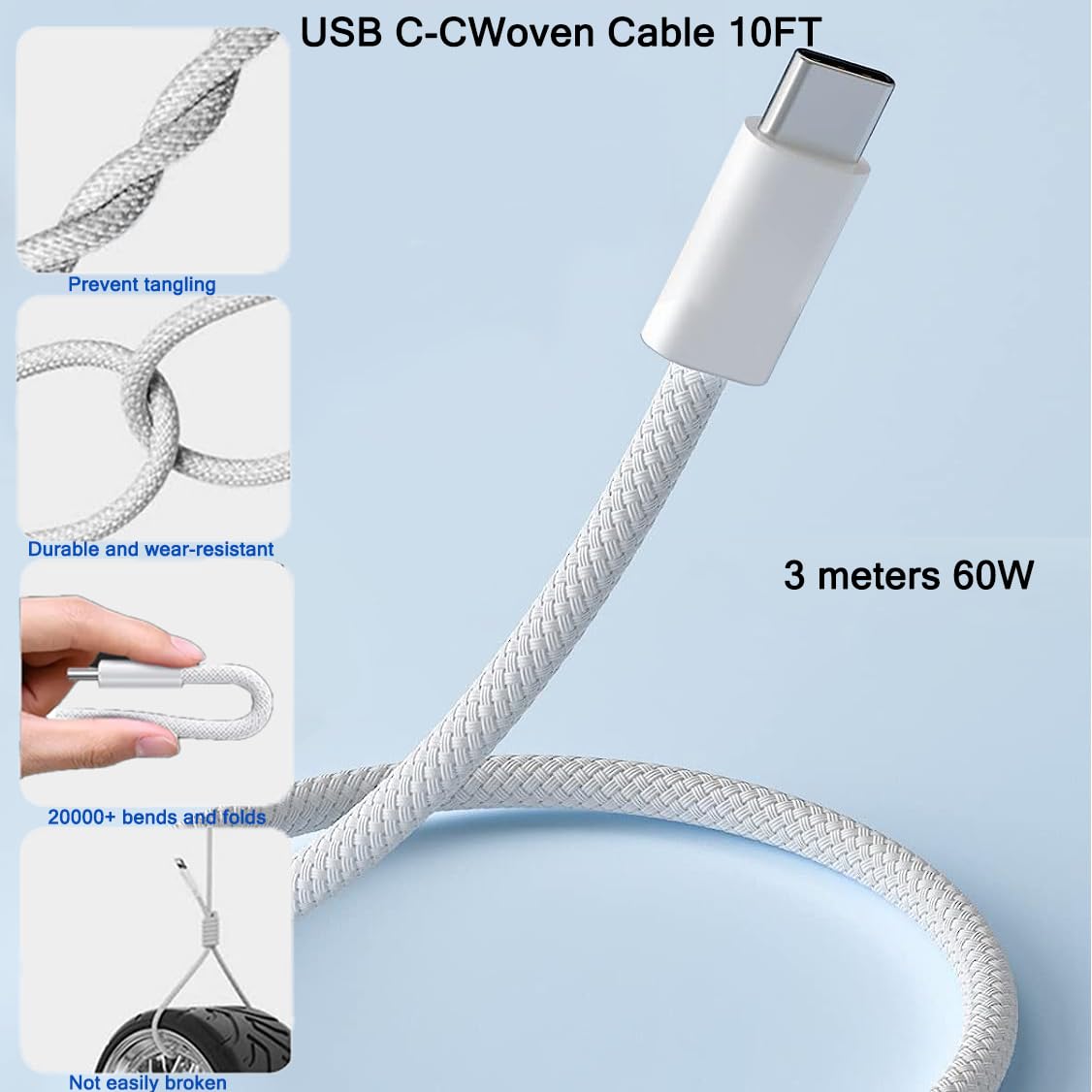 iPhone 16 15 Charger, 2Pack PD Dual USB C Charger Block Fast Charging Wall Charger Plug with 10FT Long USB C to C Charger Cord Woven Cable for Apple iPhone 16/16 Plus/16 Pro/16 ProMax/15/15ProMax/iPad - Image 5