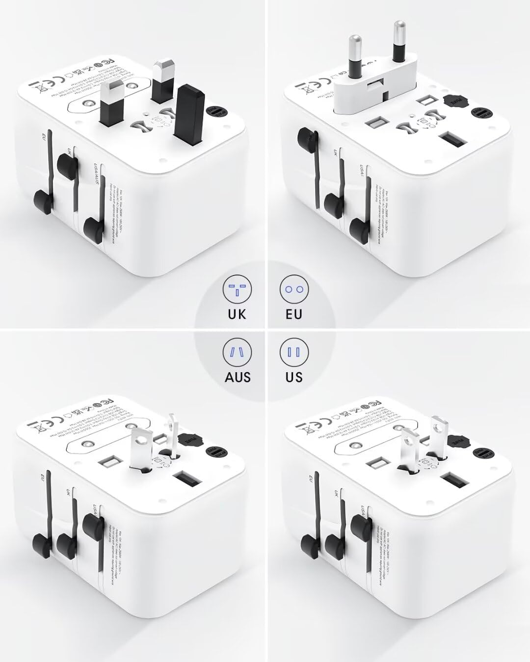 Universal Travel Adapter, International Power Plug Adapter with 3 USB-C & 2 USB-A Ports, All-in-One Worldwide Wall Charger for US EU UK AUS, Compatible with Type C/G/A/I Plugs for Travel - Image 2