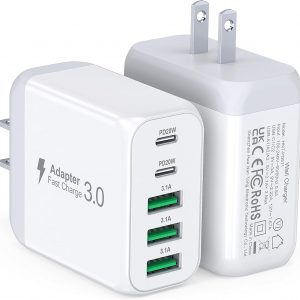 USB C Wall Charger Block, 2Pack 60W 5-Port C Charger Fast Charging Block PD Power Adapter +QC 3.0 Multiport Type C Box Brick Cube USB A Wall Plug for iPhone 15/16/17 Pro Max Plus, iPad,Samsung Galaxy