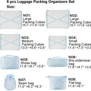 Travel Packing Cubes 8 Pcs Set, Luggage Packing Organizers with Shoe Bag and Toiletry Bag
