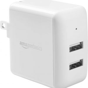 Amazon Basics 24W Two Port USB-A Wall Charger (12W, 2.4A per port) for Phones (iPhone 16/15/14/13/12/11/X, Samsung, and more), non-PPS, White
