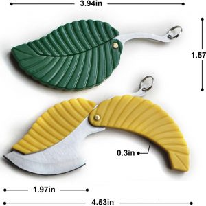 2Pcs Multifunctional Mini Leaf Keychain, Compact Pocket Accessory, Stainless Steel Outdoor Travel Gadget, Creative Gifts for Men & Women (Green & Gold)