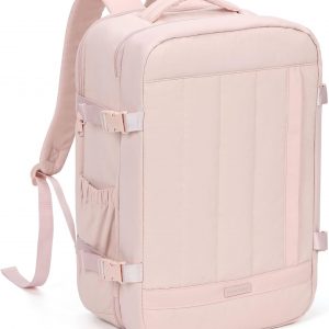 NISHEL Carry On Backpack for Women, 28.3L Travel Backpack with Suitcase-Style Opening, Travel Bag fits 15.6 Inch Laptop, Flight Approved Weekender Bag for Business, PINK