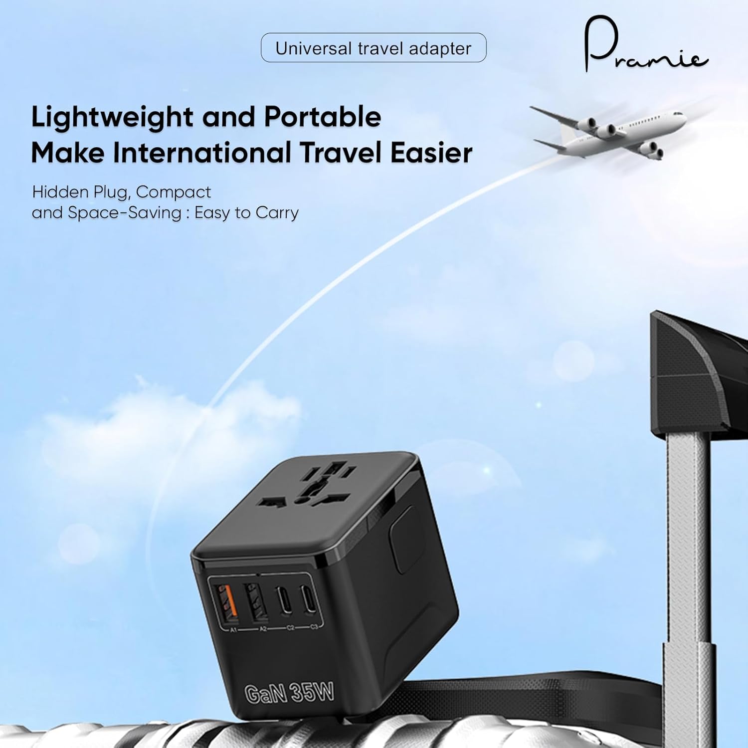 Universal Travel Adapter, GaN 35W International Plug Adapter with 2 Type C & 2 USB and 1 Quick Charging Port Type C, All in One Worldwide Travel Plug Adapter, Available Plugs for EU/UK/AUS/US, Black - Image 7