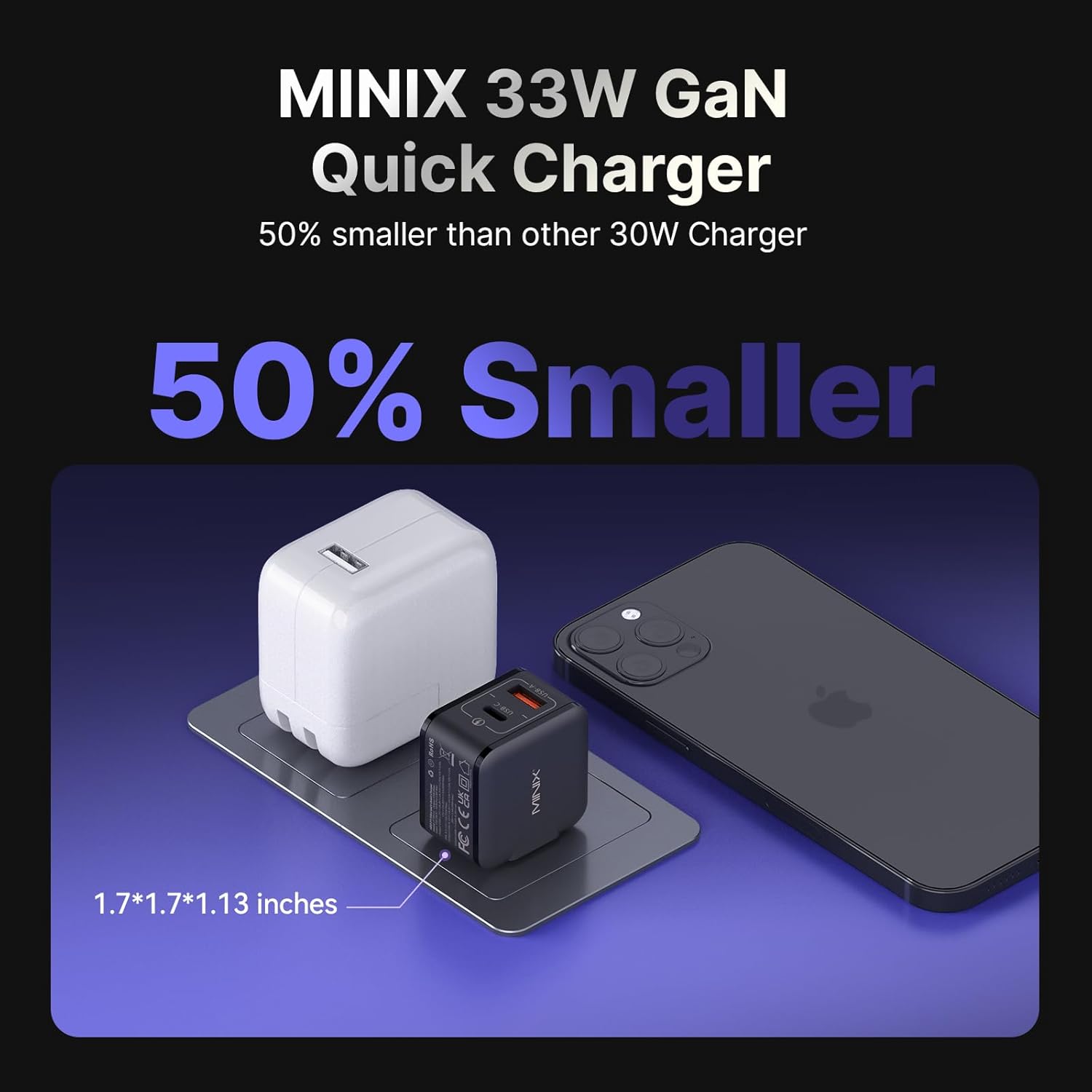 MINIX P1 Mini 30W USB C Charger, 33W PPS 2-Port GaN Charger 1 USB-C Port, 1 USB-A Port with Foldable Plug, Compatible with iPhone 8-15/16 Series, Galaxy S10-S23, Pad and More - Image 5
