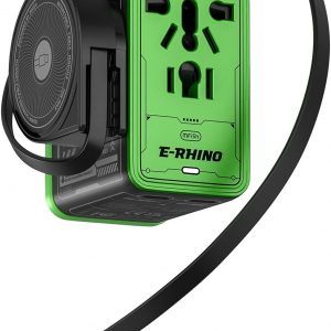 Mfish Universal Travel Adapter with Retractable USB-C Cable, 75W 5-Port International Plug Adapter, 1 USB-A, 3 Type-C, Worldwide Wall Charger for EU/UK/AUS/CN Compatible With Over 200 Countries, Black