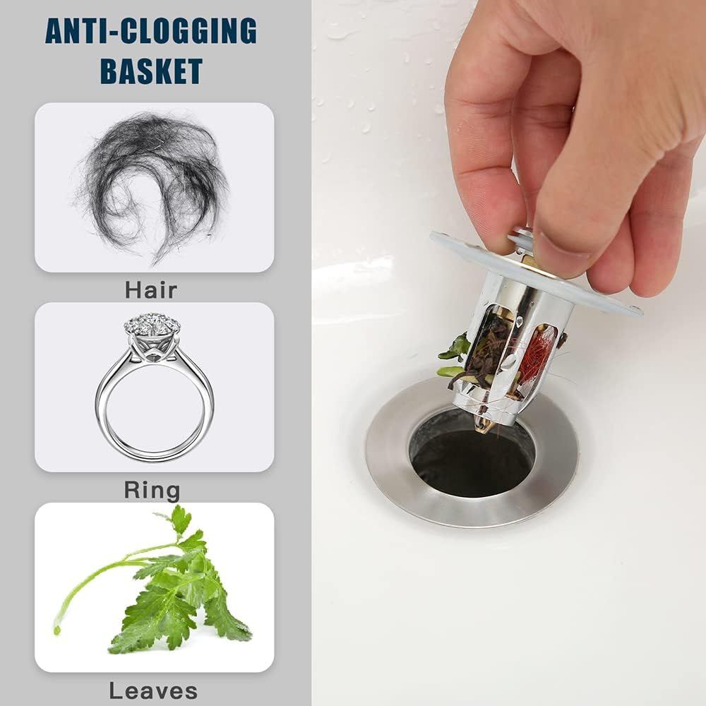 Universal Bathroom Sink Stopper Pop Up, Sink Drain Plug Bathroom Stainless Steel Sink Drain Filter Sink Drain Plug for Bathroom Kitchen - Image 3