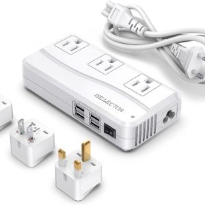 ISELECTOR Universal Travel Adapter, Power Step Down 220V to 110V Voltage Converter with 6A 4-Port USB Charging 3 AC Sockets International Plug Adapter for UK/AU/US/EU/Japan More Than 150 Countries