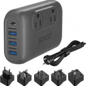 SOKOO 230-Watt Step Down 100-220V to 110V Voltage Converter, International Power Converter/Travel Adapter- Use for EU/UK/AU/US/India More Than 150 Countries, USB Quick Charger 3.0 Grey
