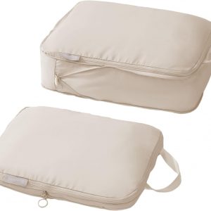 tianzong Compression Packing Cubes for Suitcases, Luggage Organizer Bags Set for Travel (Beige, 2 Pack Large)
