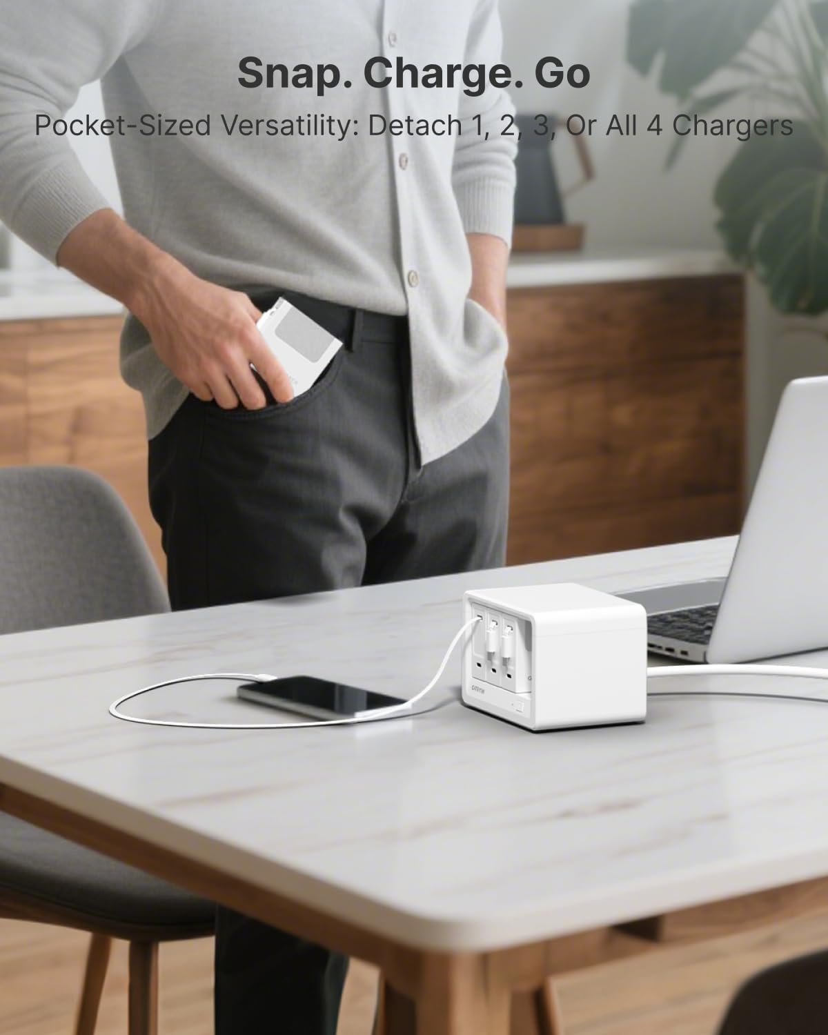Gitryin 12-in-1 Desktop Charging Station with 4 Retractable Wall Chargers, 40W USB-C Power Strip with 4 AC, 4 USB C, 4 Type-C 33.5in Cables, Extension Cord with 1020J Surge Protection for Home Office - Image 7