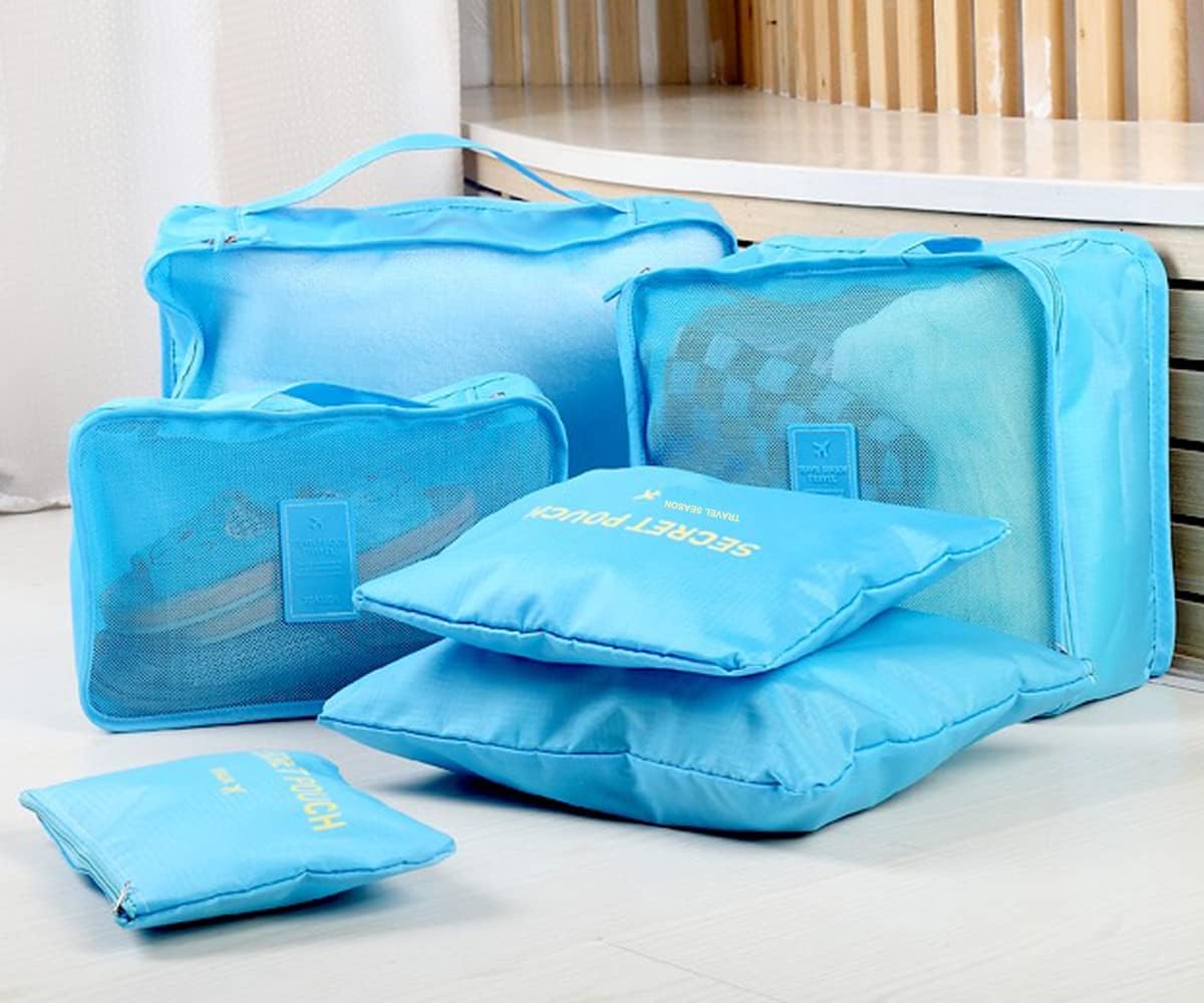 7 Set Packing Cubes, Travel Foldable Luggage Organizers Storage Bag Accessories Suitcase with Laundry Bag & Shoe Bag, Blue - Image 4
