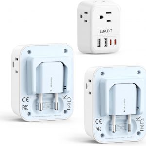 LENCENT 2 Pack European Travel Plug Adapter, Foldable US to Europe Plug Adapter with 4 Outlets, 4 USB Charger Adapter, Type C Power Adaptor for USA to Italy Spain France Portugal Iceland Germany