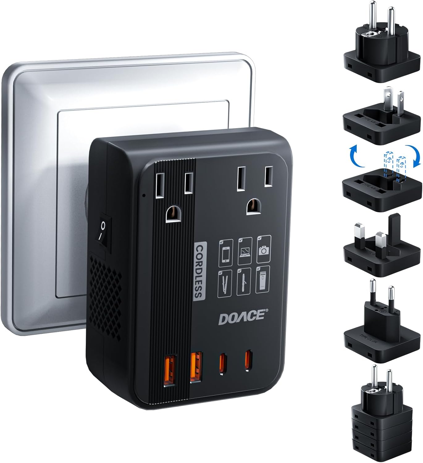 DOACE 350W Voltage Converter US to Europe - 220V to 110V Converter for European Travel, Power Converter Adapter Combo with PD Chargers for Hair Straightener Shaver Toothbrush CPAP Laptop Camera Phone