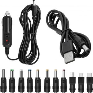 12V Car Charger with 5V DC Power Cable, Universal DC 5.5×2.1mm Plug Power Cord with 11 Connectors, Cigarette Lighter Plug Charging Cable for DVD Player, GPS, Camera, Bluetooth Speaker