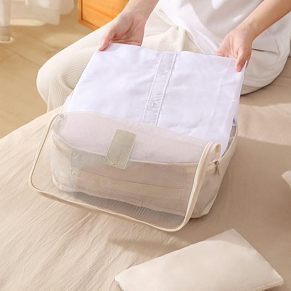 Fxkoolr 7 Set Packing Cubes, Packing Organizers Travel Foldable Luggage Organizers Storage Bag Accessories for Suitcase with Laundry Bag & Shoe Bag, Beige - Image 6