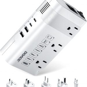 DOACE 220v to 110v Voltage Converter US to Europe: 350W 220 to 110 Voltage Converter for European Travel – International Power Adapter Plug Combo Step Down Transformer White