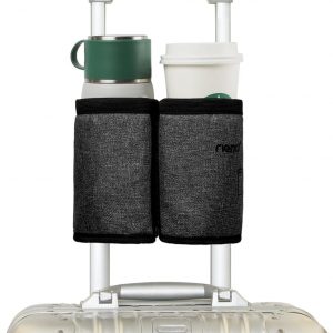 riemot Luggage Travel Cup Holder Free Hand Drink Carrier – Hold Two Coffee Mugs – Fits Roll on Suitcase Handles – Gifts for Flight Attendants Travelers Accessories Carbon Black