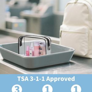WANDF TSA Approved Toiletry Bag, 2 Packs Travel Clear Toiletry Bag, Quart Size Makeup Cosmetic Pouch with Zipper, Carry-On Airport Compliant Bag for Women and Men (2 pcs, Black)
