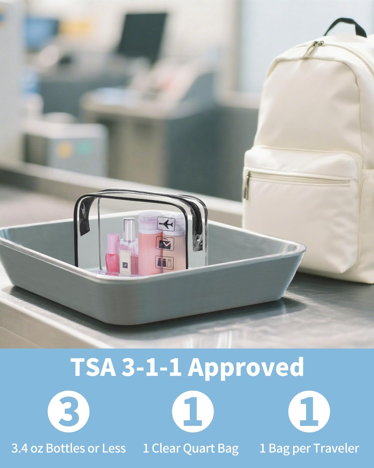 WANDF TSA Approved Toiletry Bag, 2 Packs Travel Clear Toiletry Bag, Quart Size Makeup Cosmetic Pouch with Zipper, Carry-On Airport Compliant Bag for Women and Men (2 pcs, Black) - Image 2