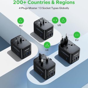 MOMAX Mini 7-in-1 Universal Travel Adapter, GaN 70W International Power Adapter, 2 AC, 3 USB-C PD Fast Charging & 2 USB-A QC, Travel Essentials for All European Travel Plug Adapter UK AUS JP