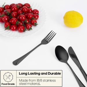 Travel Utensils with Case, Quatish 5 Piece Stainless Steel Silverware Set for Work, Portable Reusable Travel Cutlery Set, Fork and Spoon Set for Picnic, Camping, Gadgets, Lunch Box for Men, Black